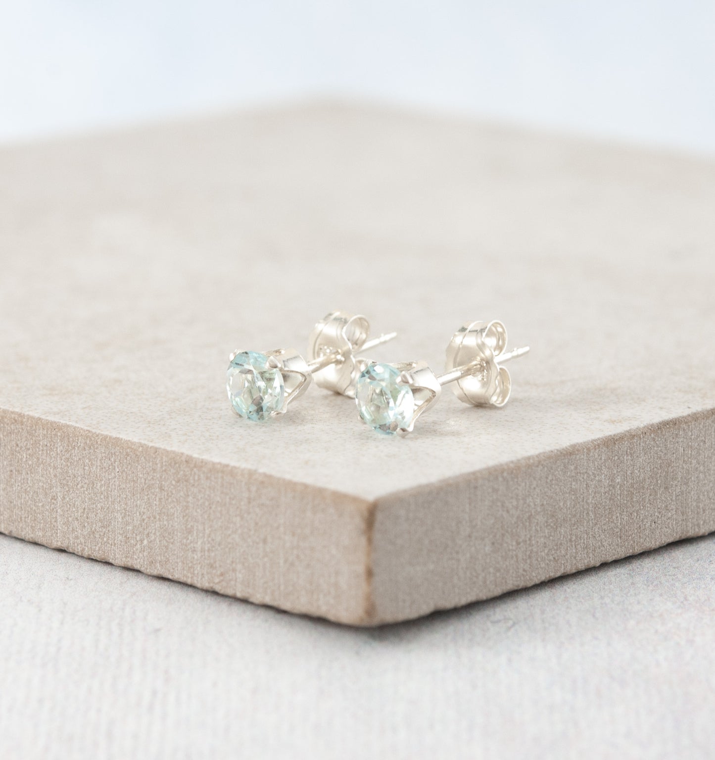 Dainty Sky Blue Topaz Gemstone Stud Earrings