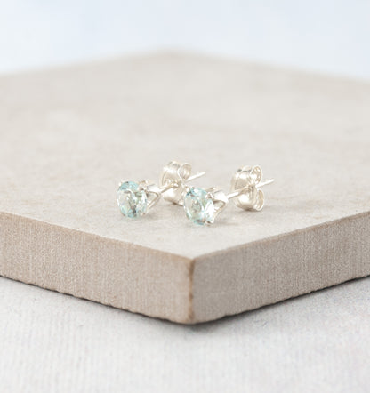 Dainty Sky Blue Topaz Gemstone Stud Earrings