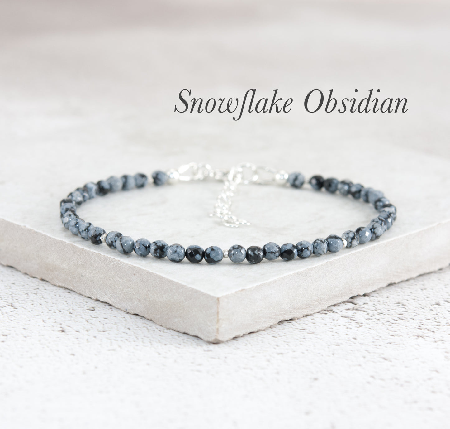 Dainty Snowflake Obsidian Bracelet