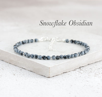 Dainty Snowflake Obsidian Bracelet