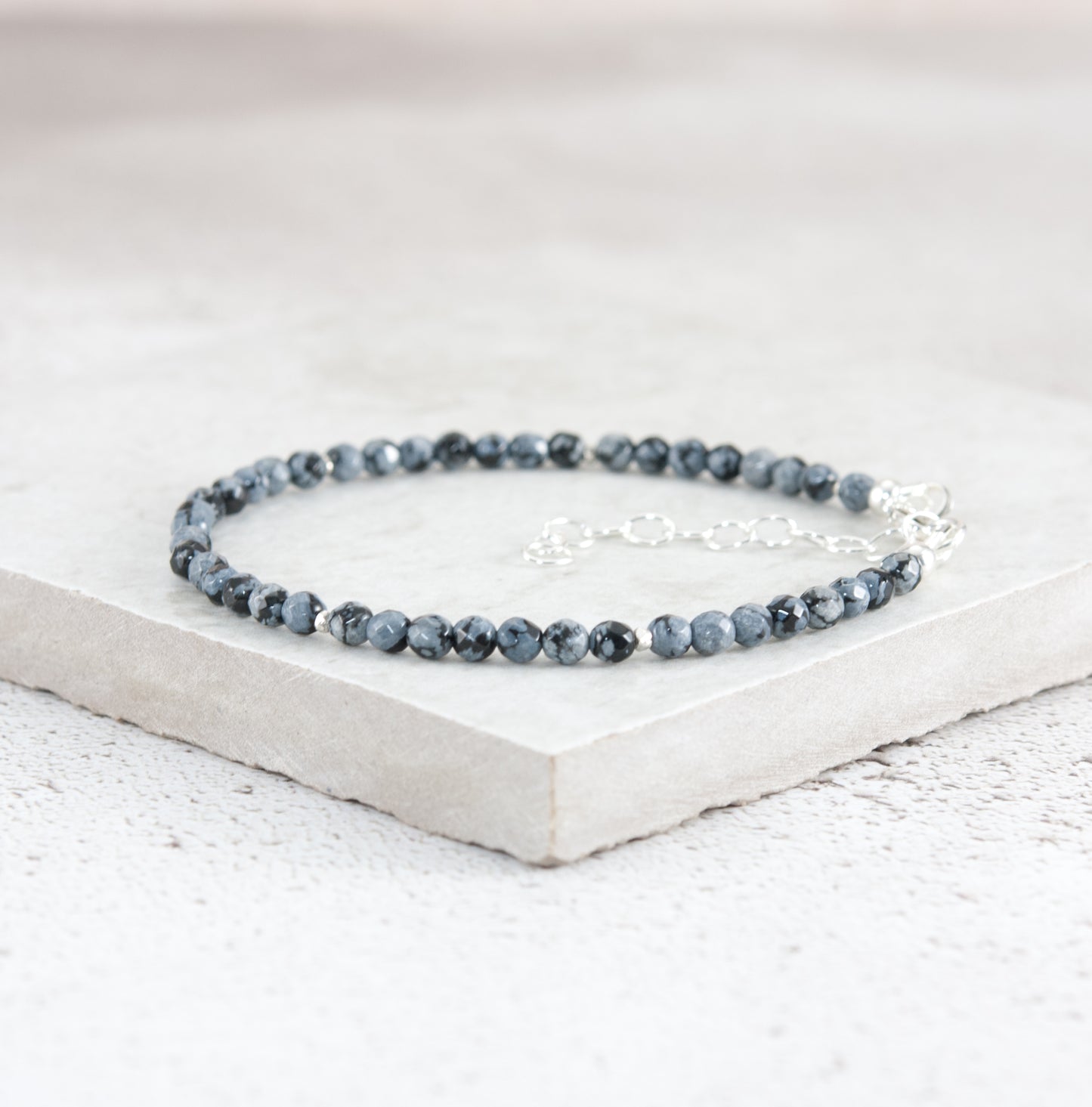 Dainty Snowflake Obsidian Bracelet