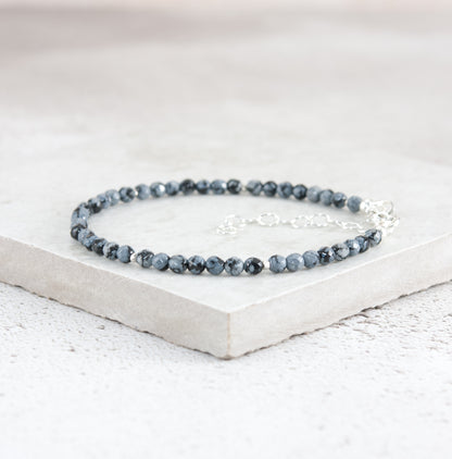 Dainty Snowflake Obsidian Bracelet