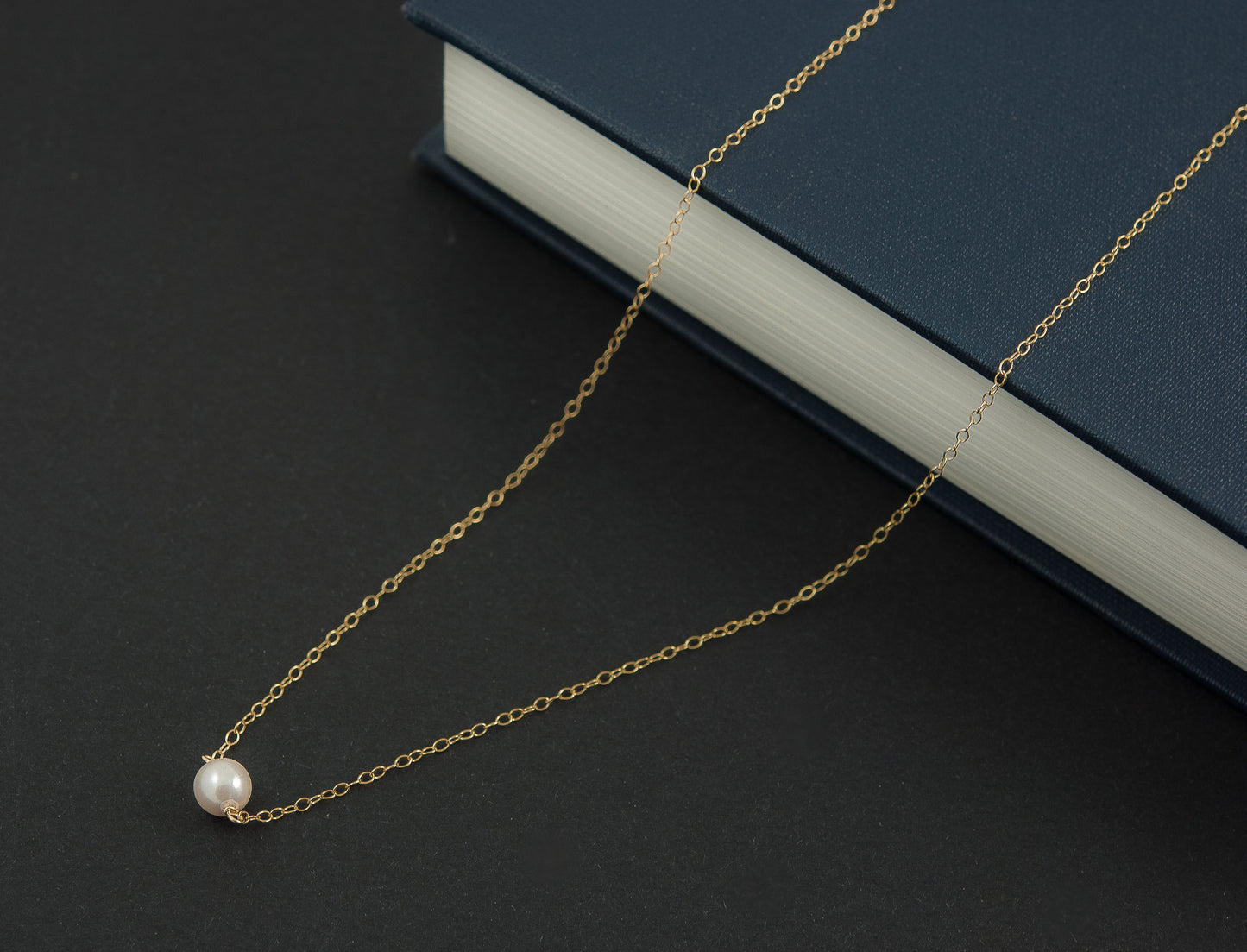 Dainty Solitaire Pearl & Gold Necklace