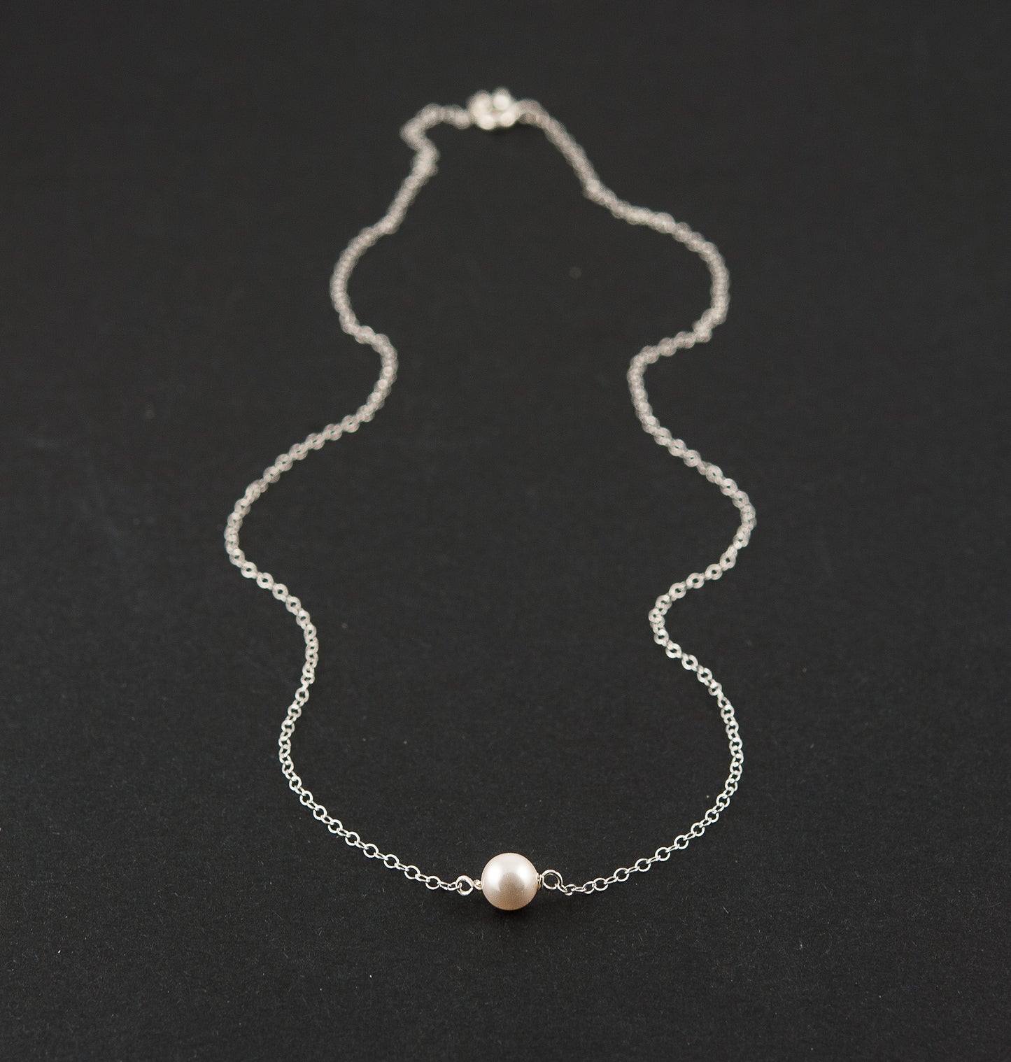 Dainty Solitaire Pearl & Silver Necklace