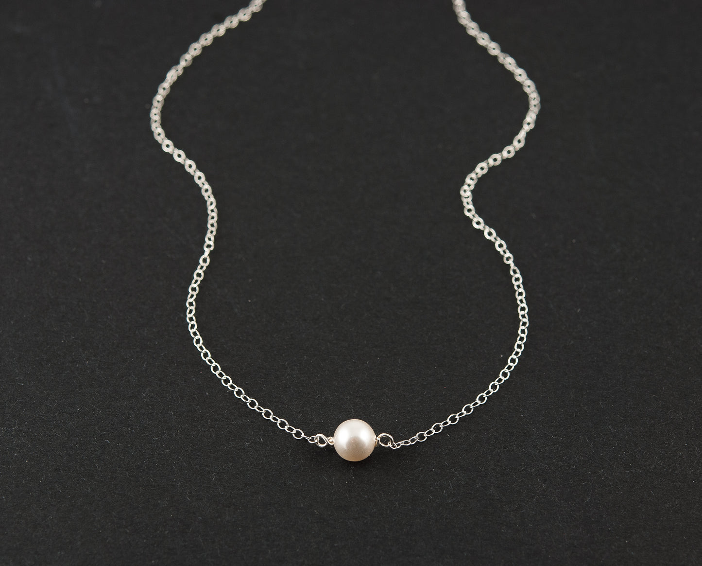 Dainty Solitaire Pearl & Silver Necklace