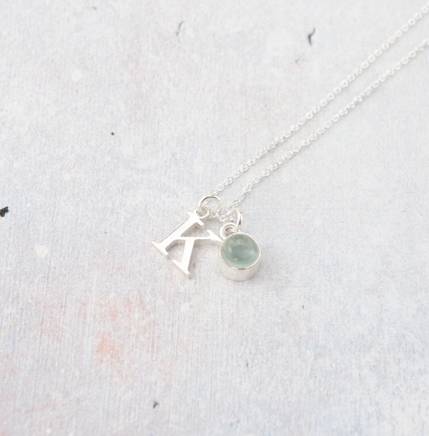 Initial & Aquamarine March Birthstone Necklace