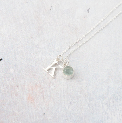 Initial & Aquamarine March Birthstone Necklace