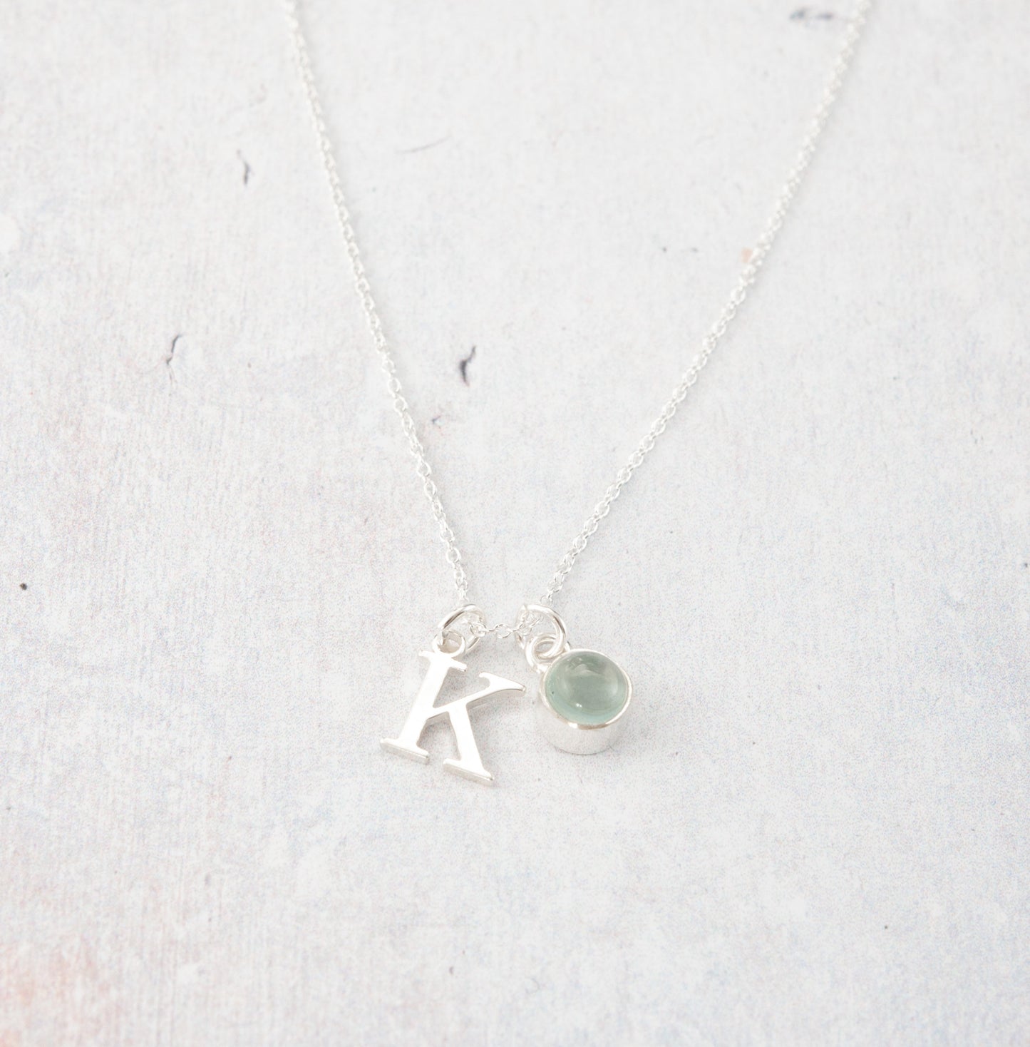 Initial & Aquamarine March Birthstone Necklace