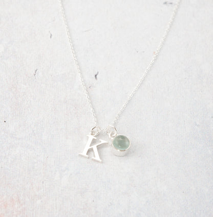 Initial & Aquamarine March Birthstone Necklace