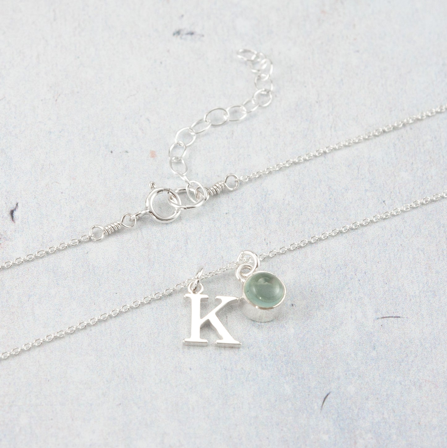 Initial & Aquamarine March Birthstone Necklace