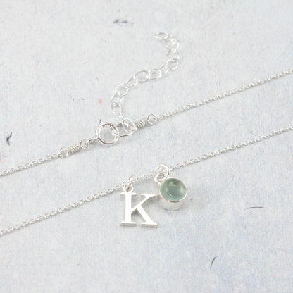 Initial & Aquamarine March Birthstone Necklace