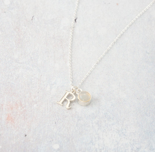 Initial & Opal October Birthstone Necklace