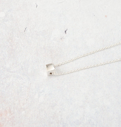Sterling Silver Tiny Cube Necklace
