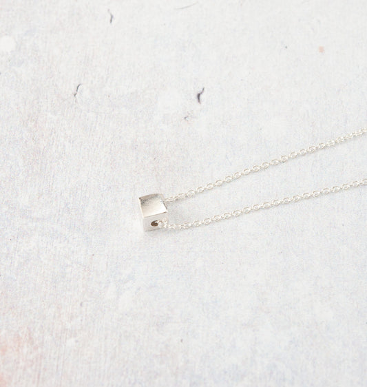 Sterling Silver Tiny Cube Necklace