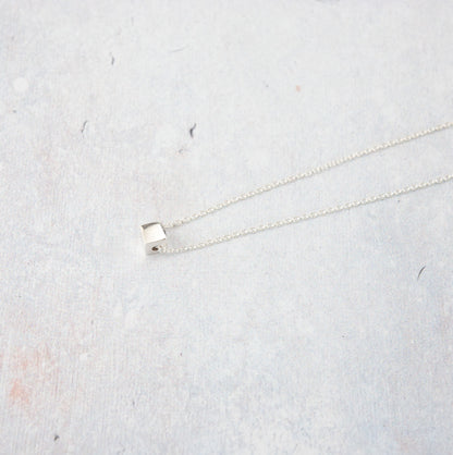 Sterling Silver Tiny Cube Necklace