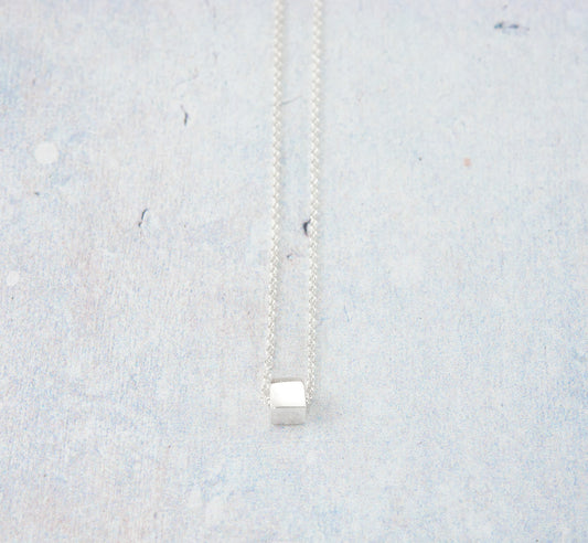 Sterling Silver Tiny Cube Necklace