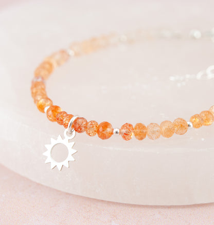 Oregon Sunstone & Sun Charm Bracelet (AA Grade Gemstones)