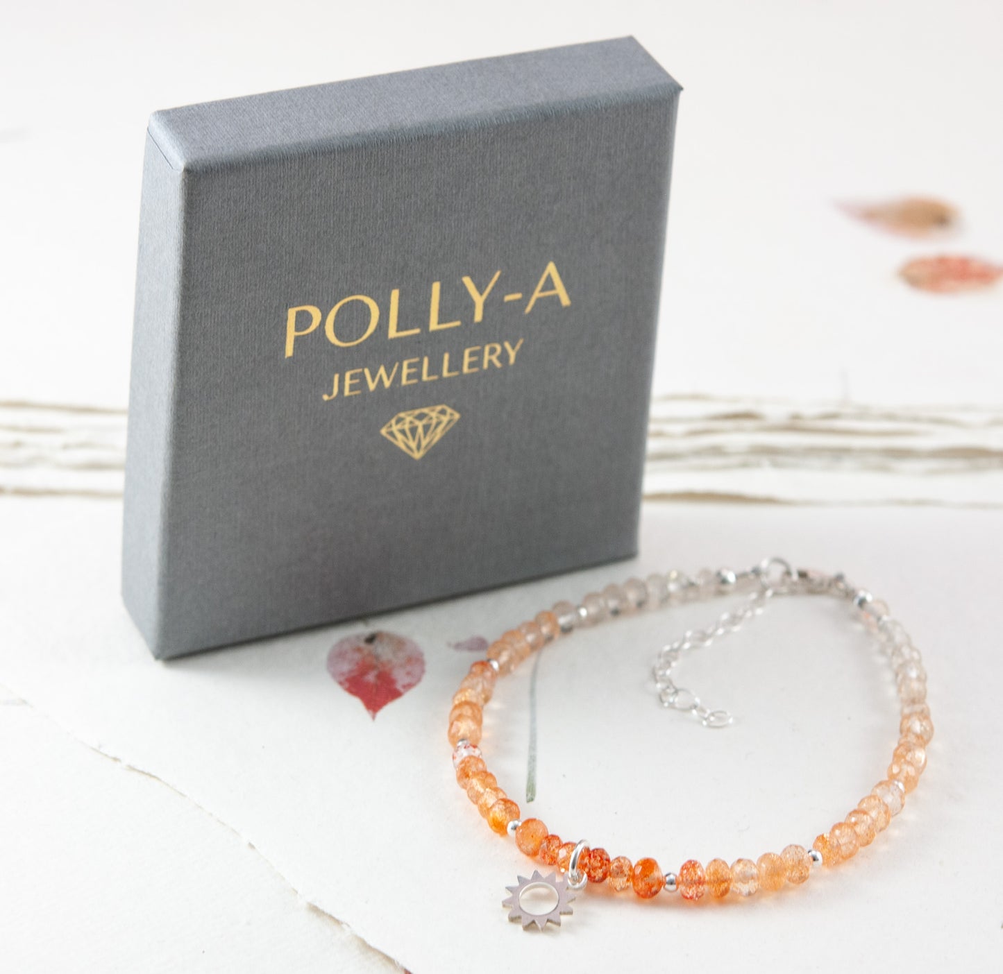 Oregon Sunstone & Sun Charm Bracelet (AA Grade Gemstones)
