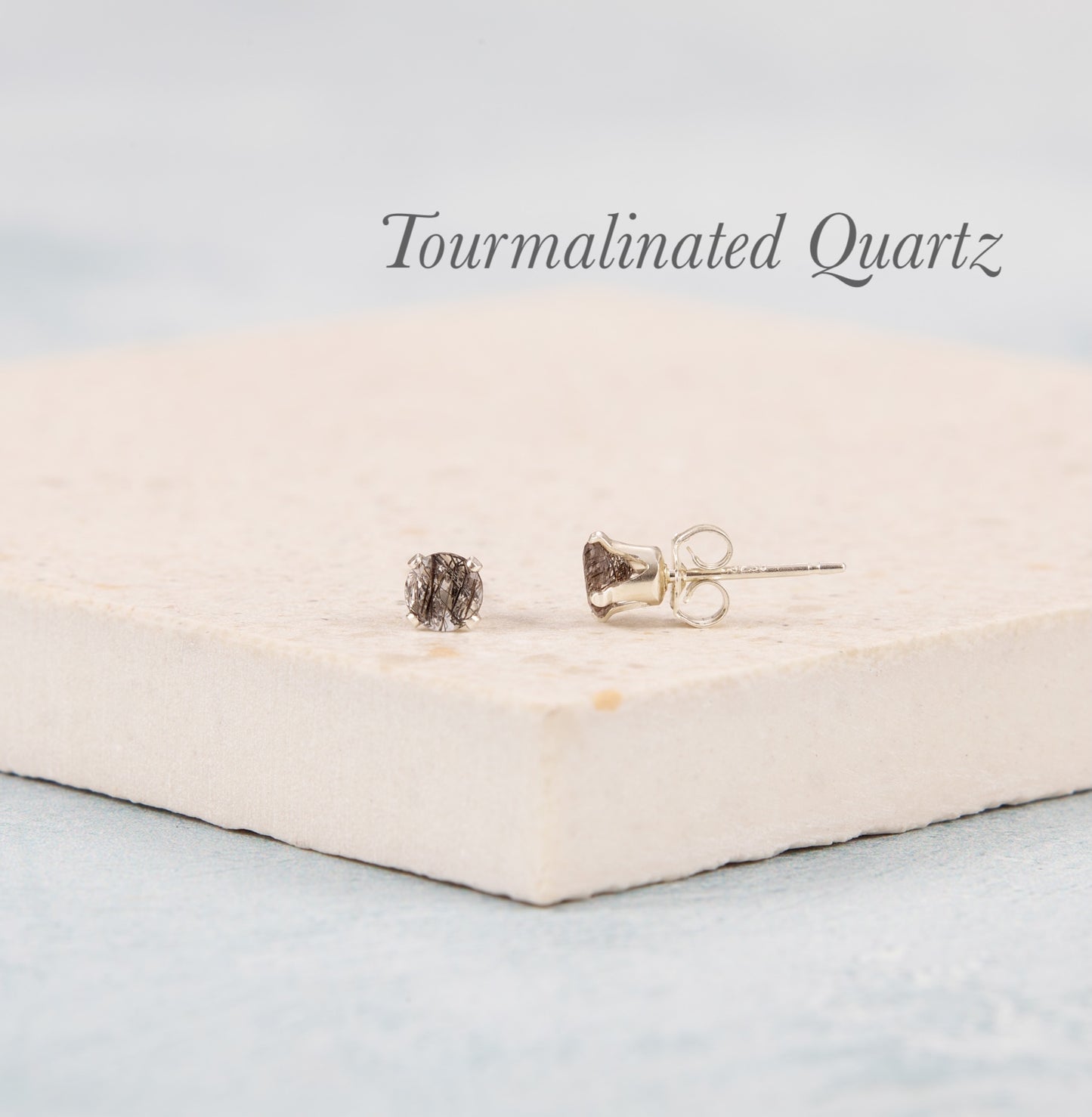 Tourmalinated Quartz Gemstone Stud Earrings
