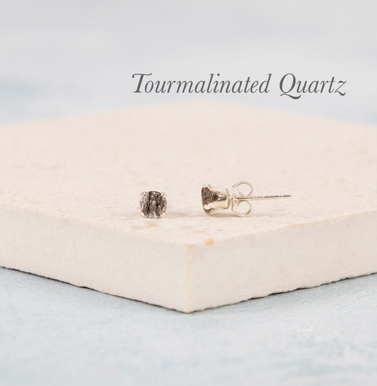Tourmalinated Quartz Gemstone Stud Earrings