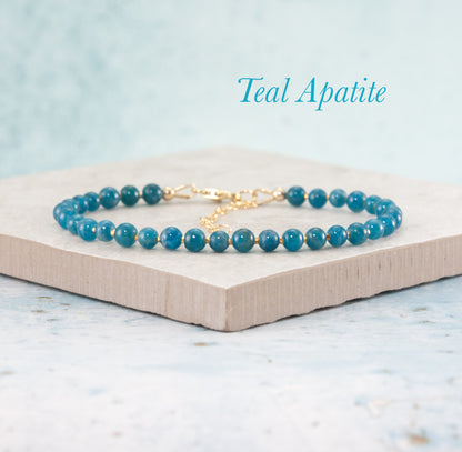 Teal Blue Apatite Gemstone Bracelet