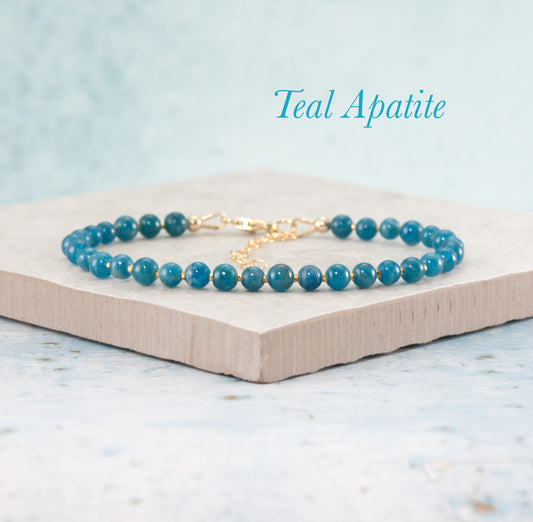 Teal Blue Apatite Gemstone Bracelet