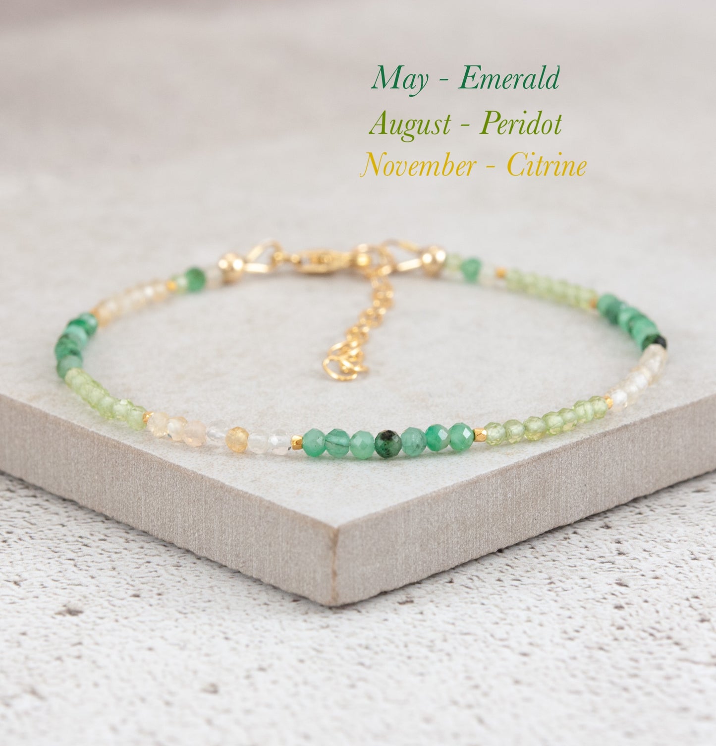 Dainty Three Birthstone Bracelet (14k Gold Fill)