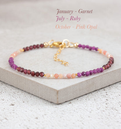 Dainty Three Birthstone Bracelet (14k Gold Fill)