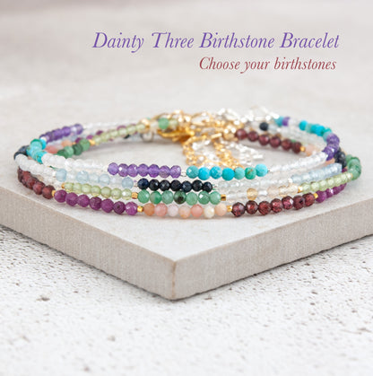 Dainty Three Birthstone Bracelet (14k Gold Fill)
