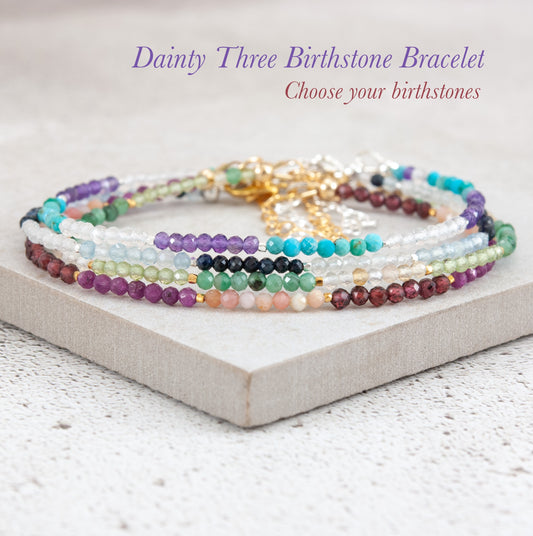 Dainty Three Birthstone Bracelet (14k Gold Fill)