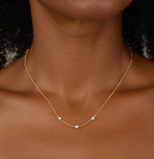 Dainty Pearl Trio & Gold Fill / Sterling Silver Necklace