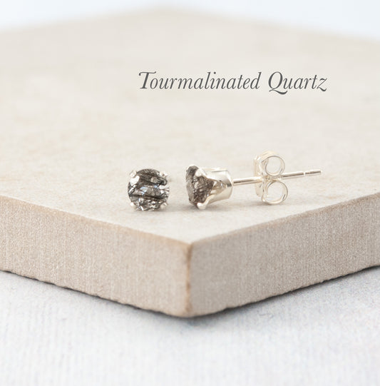 Tourmalinated Quartz Gemstone Stud Earrings