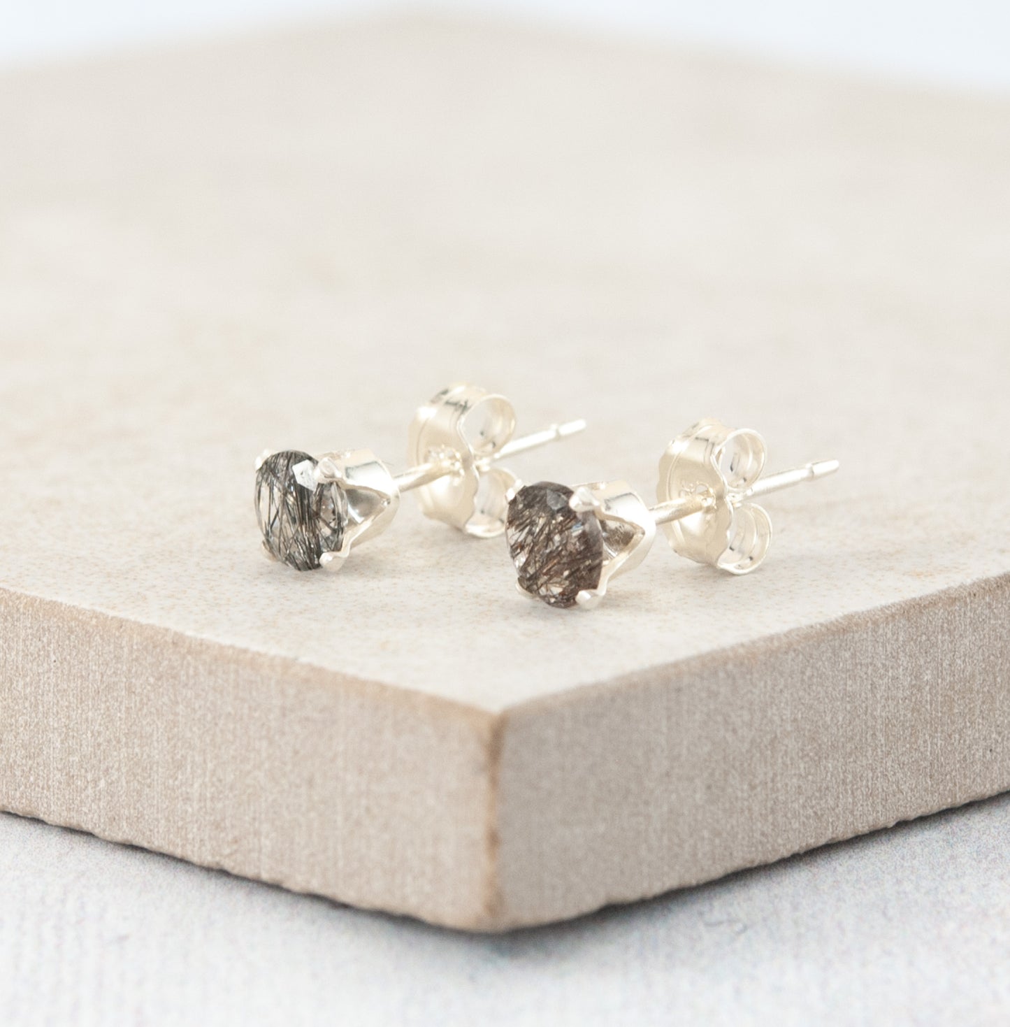 Tourmalinated Quartz Gemstone Stud Earrings