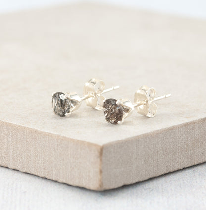 Tourmalinated Quartz Gemstone Stud Earrings