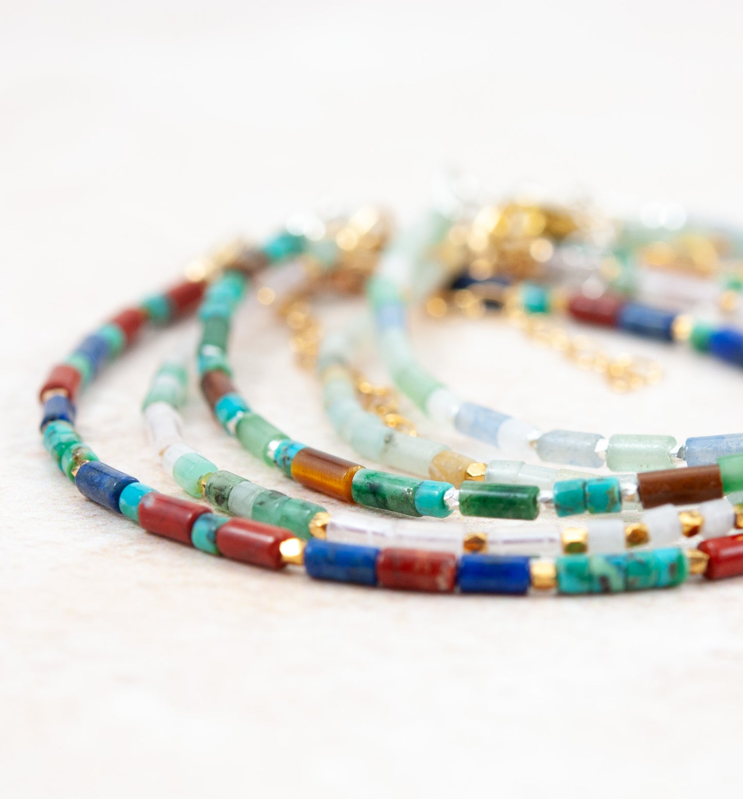 Friendship Gemstone Bracelet -  Rose Quartz, Emerald & White Jade