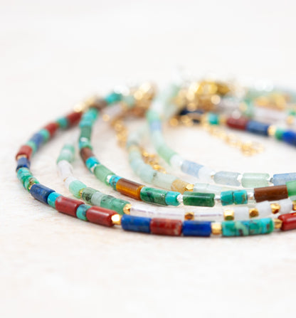 Friendship Gemstone Bracelet -  Rose Quartz, Emerald & White Jade