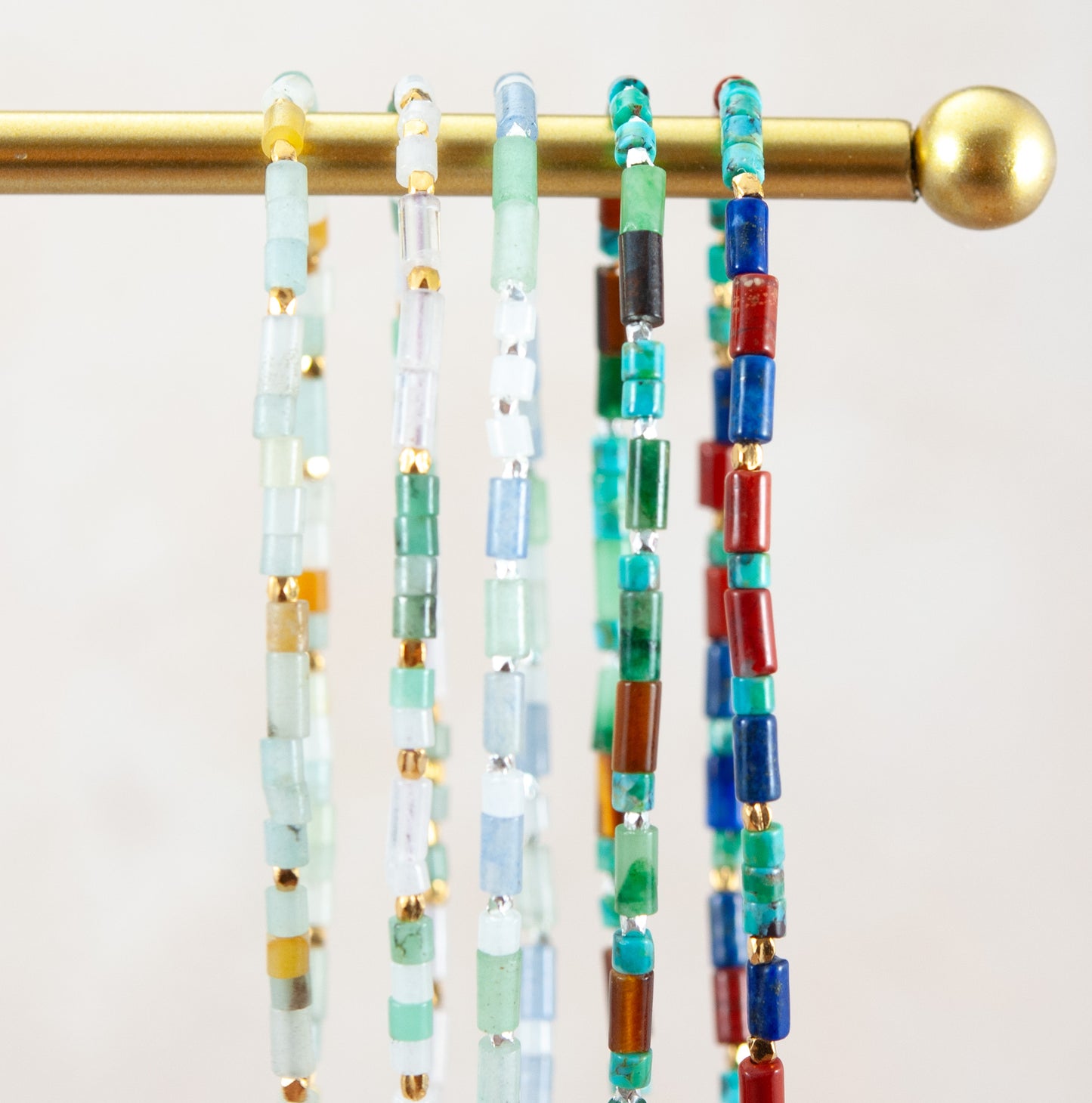 Friendship Gemstone Bracelet -  Rose Quartz, Emerald & White Jade