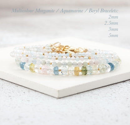 Dainty Multicolour Morganite (Beryl) Gemstone Bracelet (3mm)