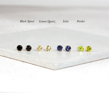 Dainty Iolite 'Water Sapphire' Gemstone Stud Earrings