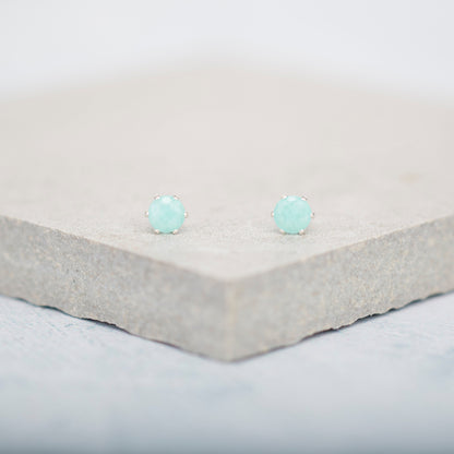 Dainty Amazonite Gemstone Stud Earrings