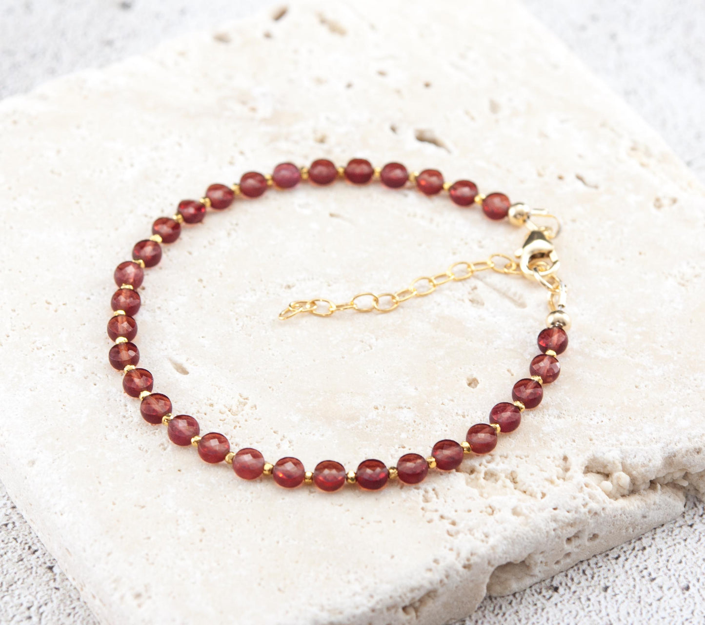 Red Garnet Dainty Coin Bead Bracelet