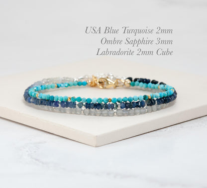 Dainty Blue Sapphire Ombre / Shaded Bracelet