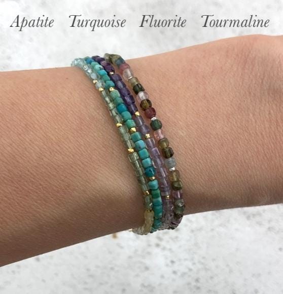 Dainty Turquoise Gemstone Cube Bead Bracelet