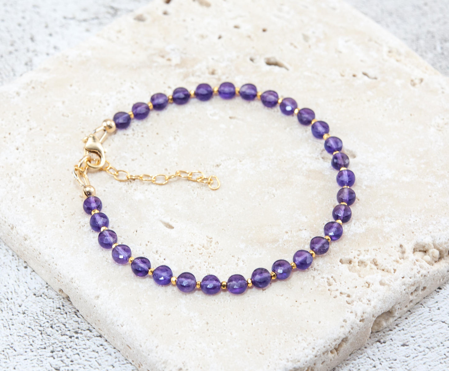 Amethyst Dainty Coin Bead Bracelet