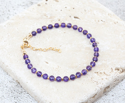 Amethyst Dainty Coin Bead Bracelet
