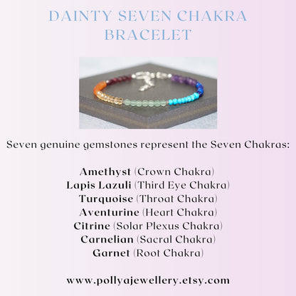 Dainty Seven Chakra Rainbow Gemstone Bracelet