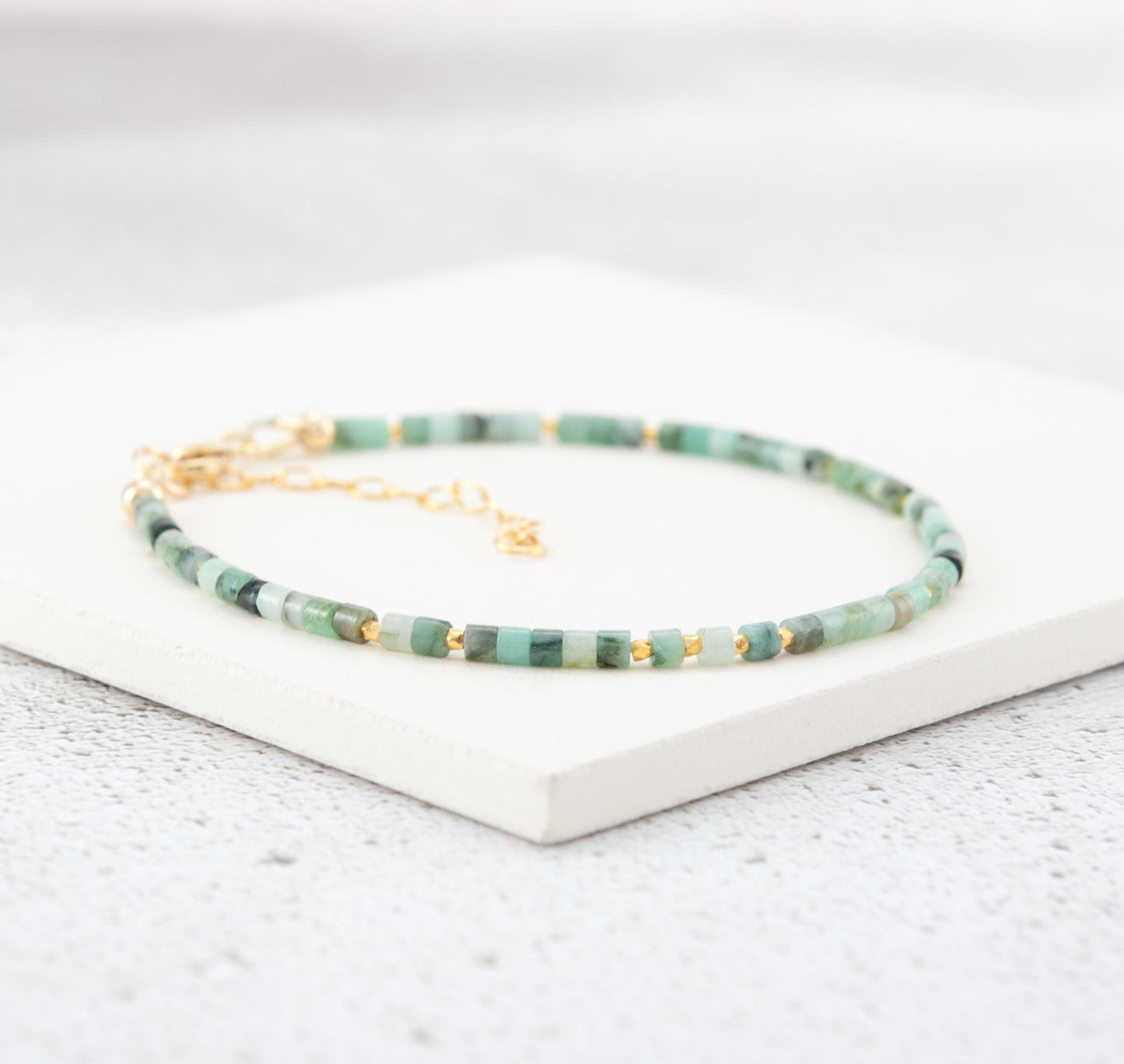 Dainty Emerald Heishi Bead Gemstone Bracelet