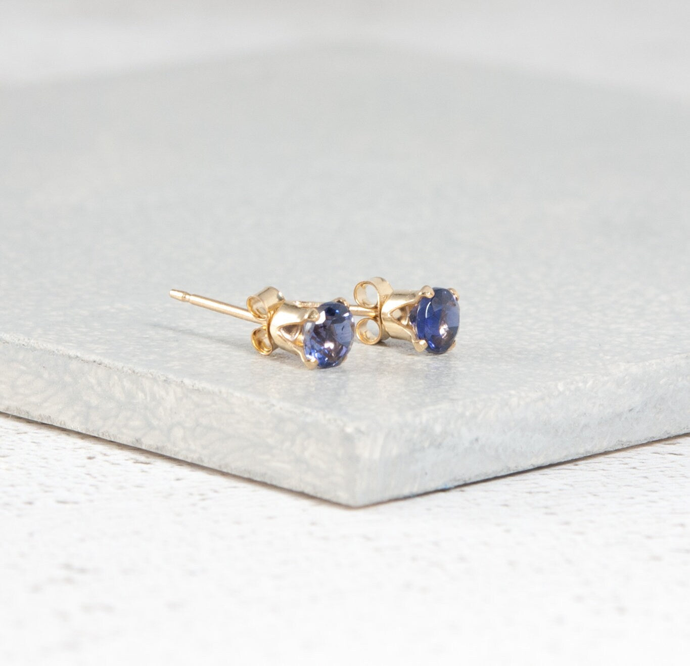 Dainty Iolite 'Water Sapphire' Gemstone Stud Earrings