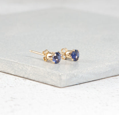 Dainty Iolite 'Water Sapphire' Gemstone Stud Earrings