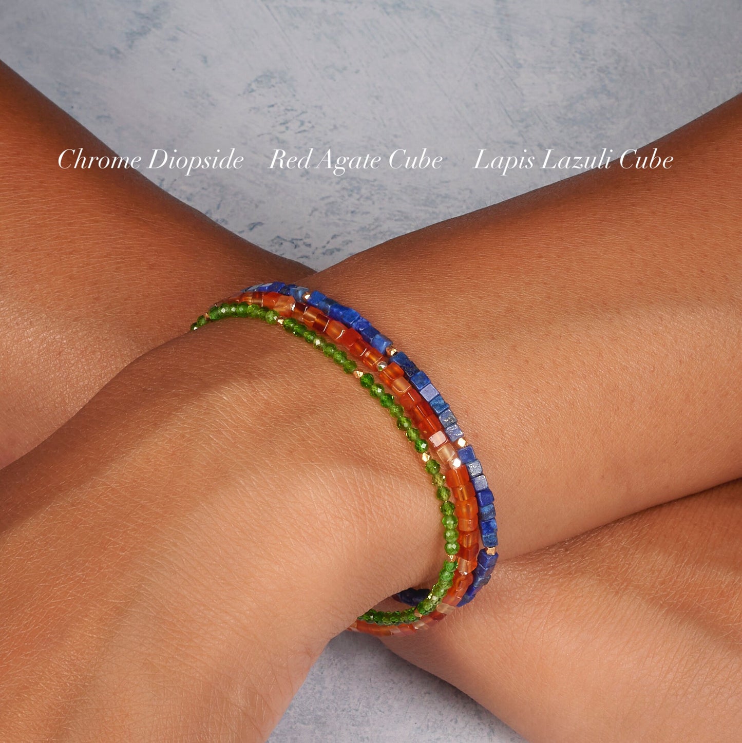 Dainty Lapis Lazuli Gemstone Cube Bead Bracelet